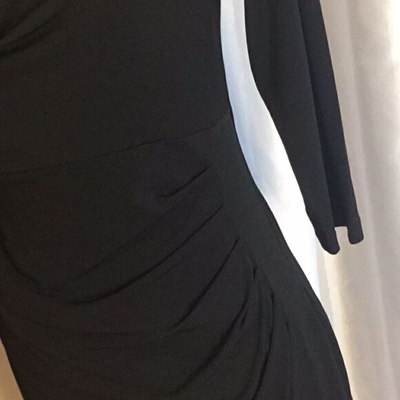 Black 3/4 sleeve dress w/ cowl neck, side pleats - Picture 5 of 12